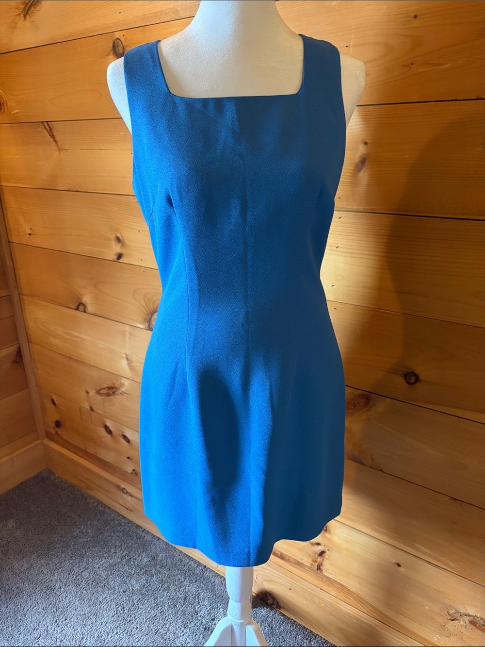 Sleeveless Square-Neck Blue Sheath Dress
